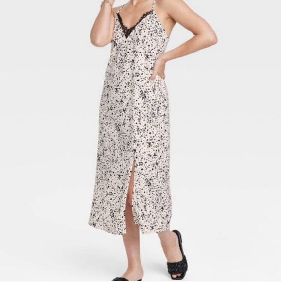 A New Day Cream Leopard Print Sleeveless Cami Lace Dress - Picture 1 of 8